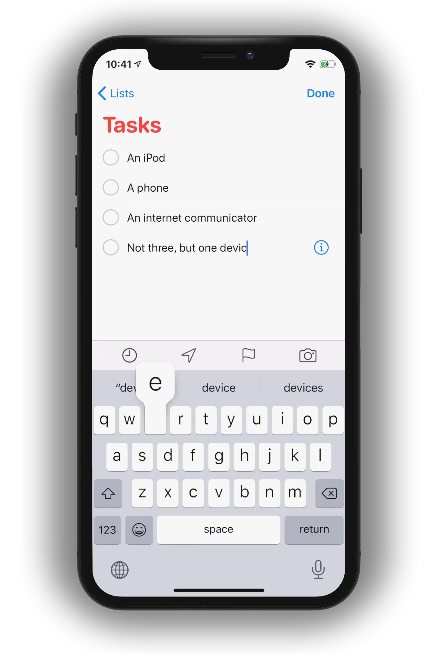 The iOS Reminders app in editing mode
